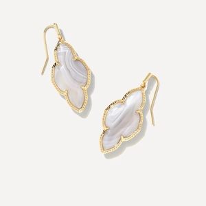 Abbie Gold Drop Earrings in Gray Banded Agate